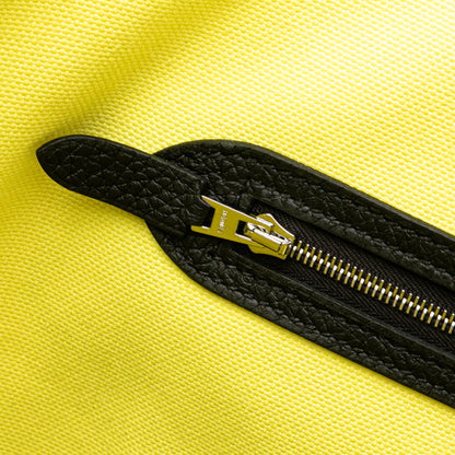 Hermes Pur Sangle Handbag Tote Bag Yellow Black Canvas Taurillon Clemence