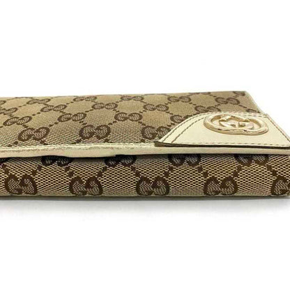 Gucci Bifold Long Wallet Beige White Brown Gold New Bullitt 204836 Gg Canvas Leather Gucci