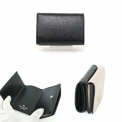 Kate Spade Stacy Color Block Micro Trifold Warm Beige Multi Black Pvc Leather Wlr00127 Wallet Small