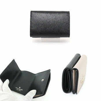 Kate Spade Stacy Color Block Micro Trifold Warm Beige Multi Black Pvc Leather Wlr00127 Wallet Small