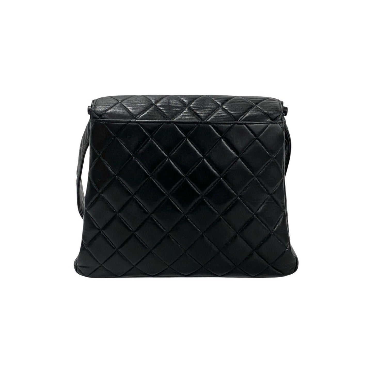 Chanel Matelasse Coco Mark Lambskin Genuine Leather One-Shoulder Bag Tote Black 37958