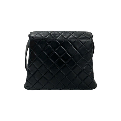 Chanel Matelasse Coco Mark Lambskin Genuine Leather One-Shoulder Bag Tote Black 37958
