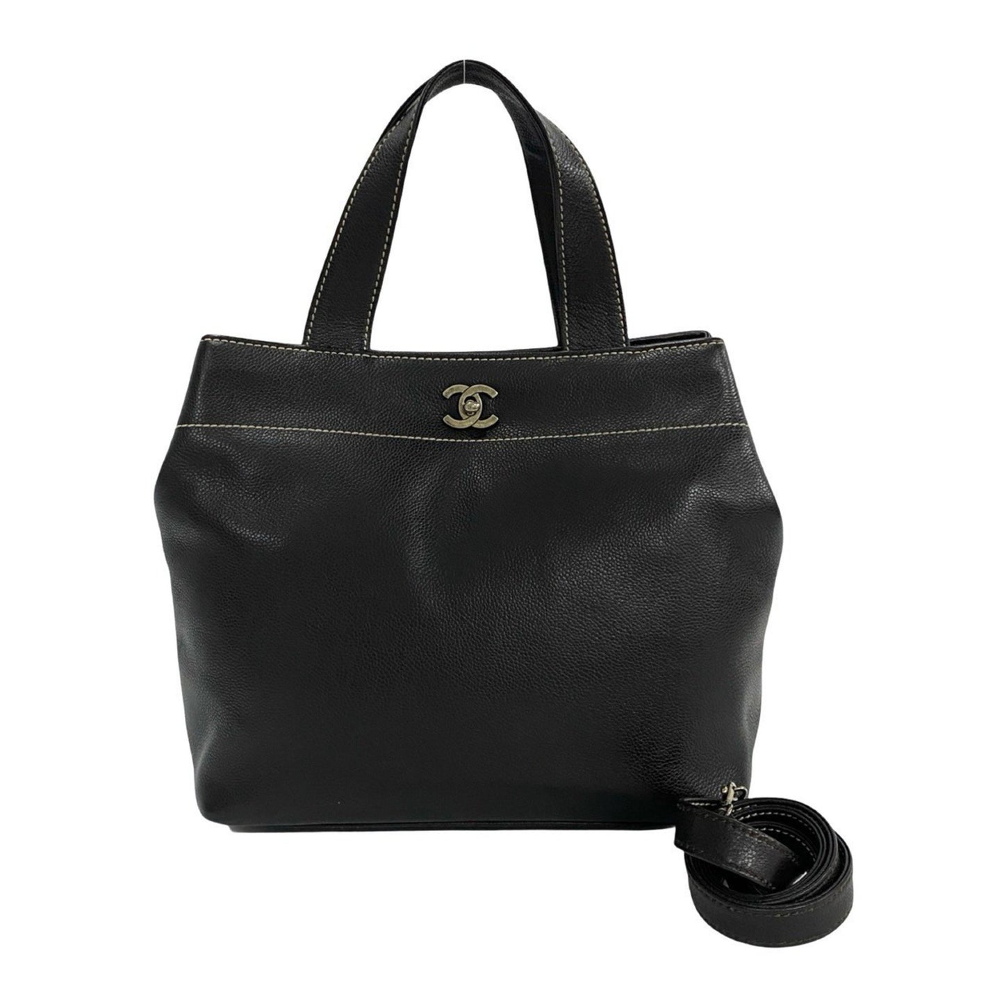 Chanel Coco Mark Turnlock Caviar Leather 2-Way Shoulder Bag/Handbag Brown 39868