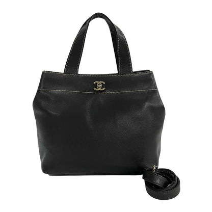 Chanel Coco Mark Turnlock Caviar Leather 2-Way Shoulder Bag/Handbag Brown 39868