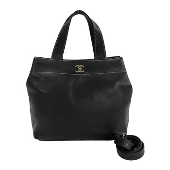 Chanel Coco Mark Turnlock Caviar Leather 2-Way Shoulder Bag/Handbag Brown 39868