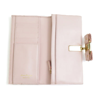 Salvatore Ferragamo Bi-Fold Long Wallet Vara Ribbon Leather Light Pink Gold