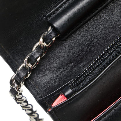Chanel Cambon Line Coco Mark Chain Shoulder Bag Wallet Black Lambskin Enamel