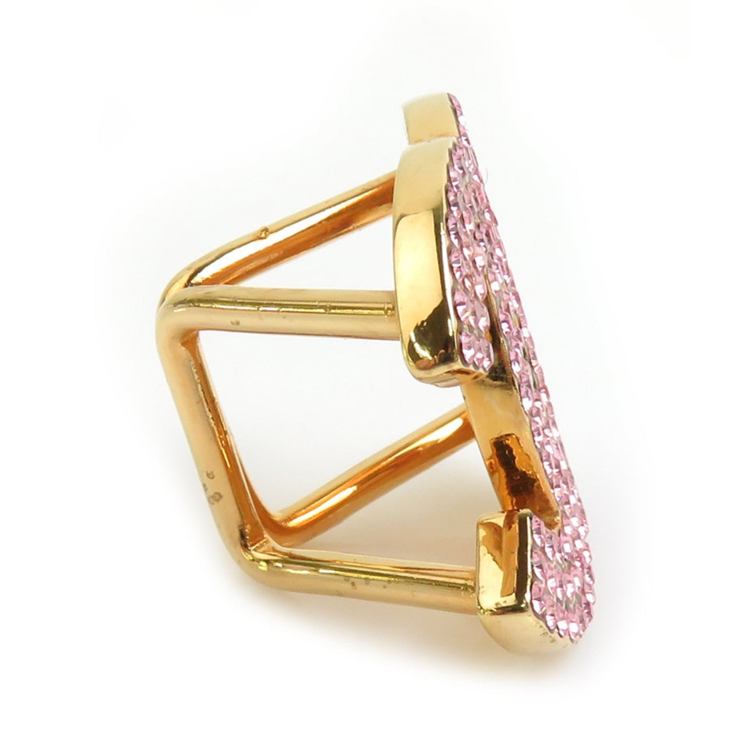 Chanel Scarf Ring Coco Mark Metal Rhinestone Gold Pink