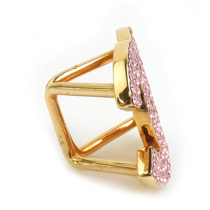 Chanel Scarf Ring Coco Mark Metal Rhinestone Gold Pink