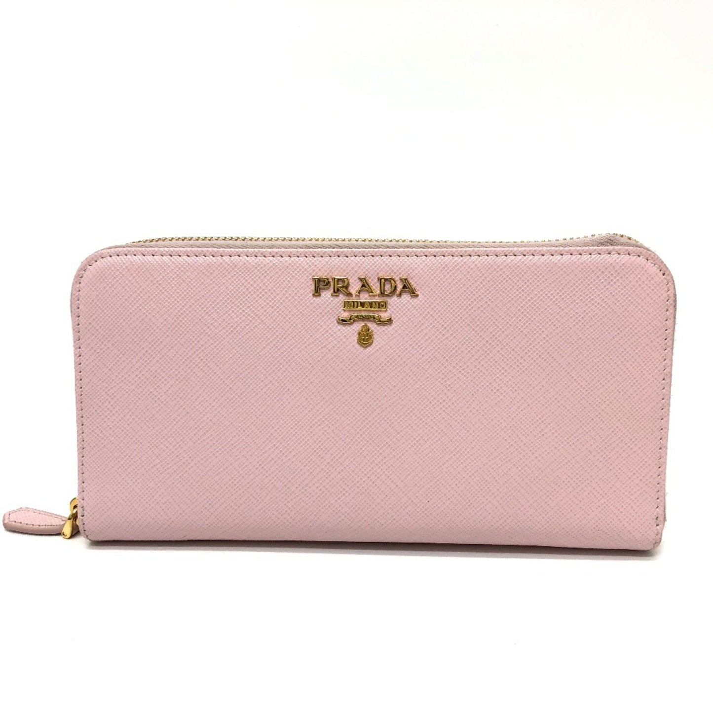 Prada 1Ml506 Logo Zip Around Long Wallet Pink Goldhardware
