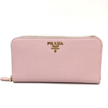 Prada 1Ml506 Logo Zip Around Long Wallet Pink Goldhardware