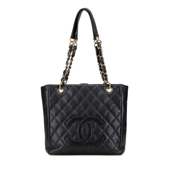 Chanel Matelasse Coco Mark Chain Tote Bag In Black Caviar Skin