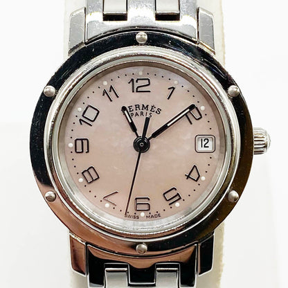 Hermes Watch Cl4.210 Clipper Quartz Pink Shell Stainless Steel Dial
