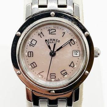 Hermes Watch Cl4.210 Clipper Quartz Pink Shell Stainless Steel Dial