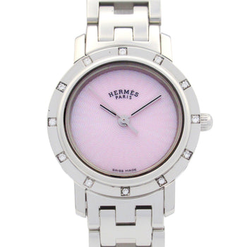 Hermes Clipper Nacle Diamond Bezel Watch Stainless Steel