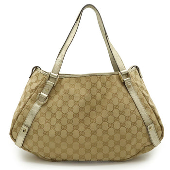 Gucci Abby Gg Canvas Tote Bag Shoulder Leather Beige Champagne Gold 130736