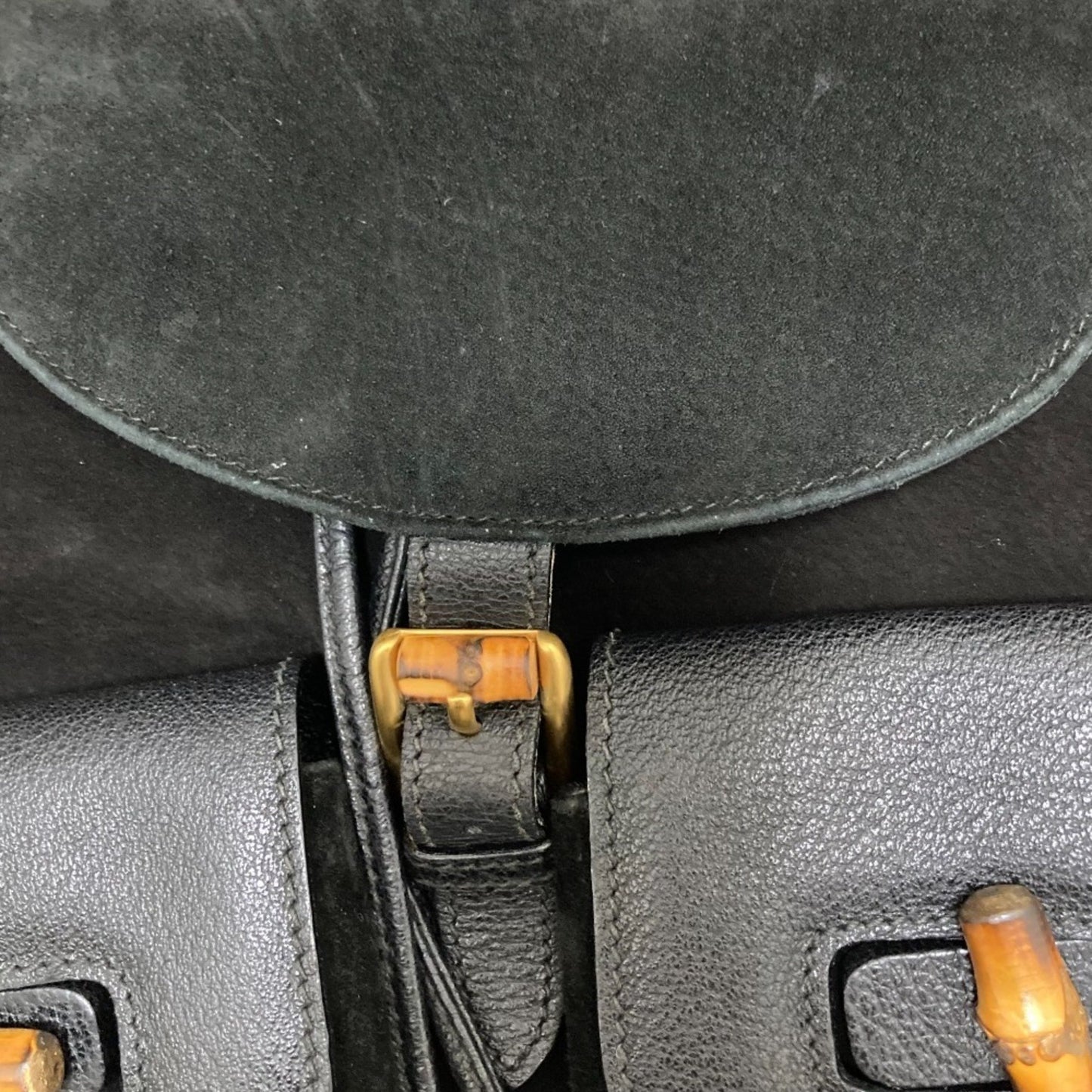 Gucci Suede Leather Bamboo Backpack 2058 Black