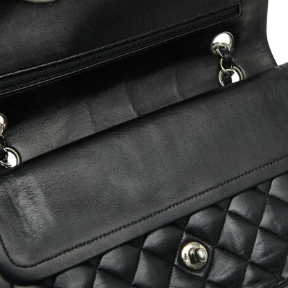 Chanel Matelasse 25 Coco Mark Double Flap Chain Shoulder Bag In Black With Silver Hardware And