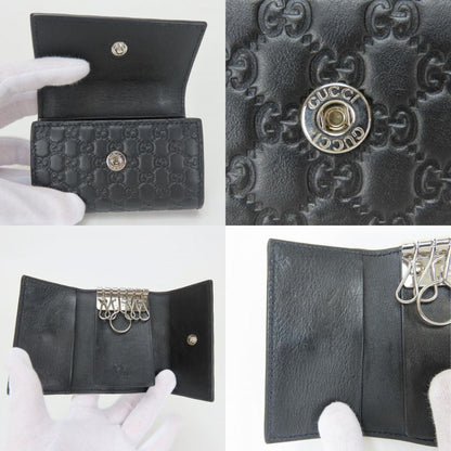 Gucci Key Case 150402 6-Ring Shimmer Leather Black Micro