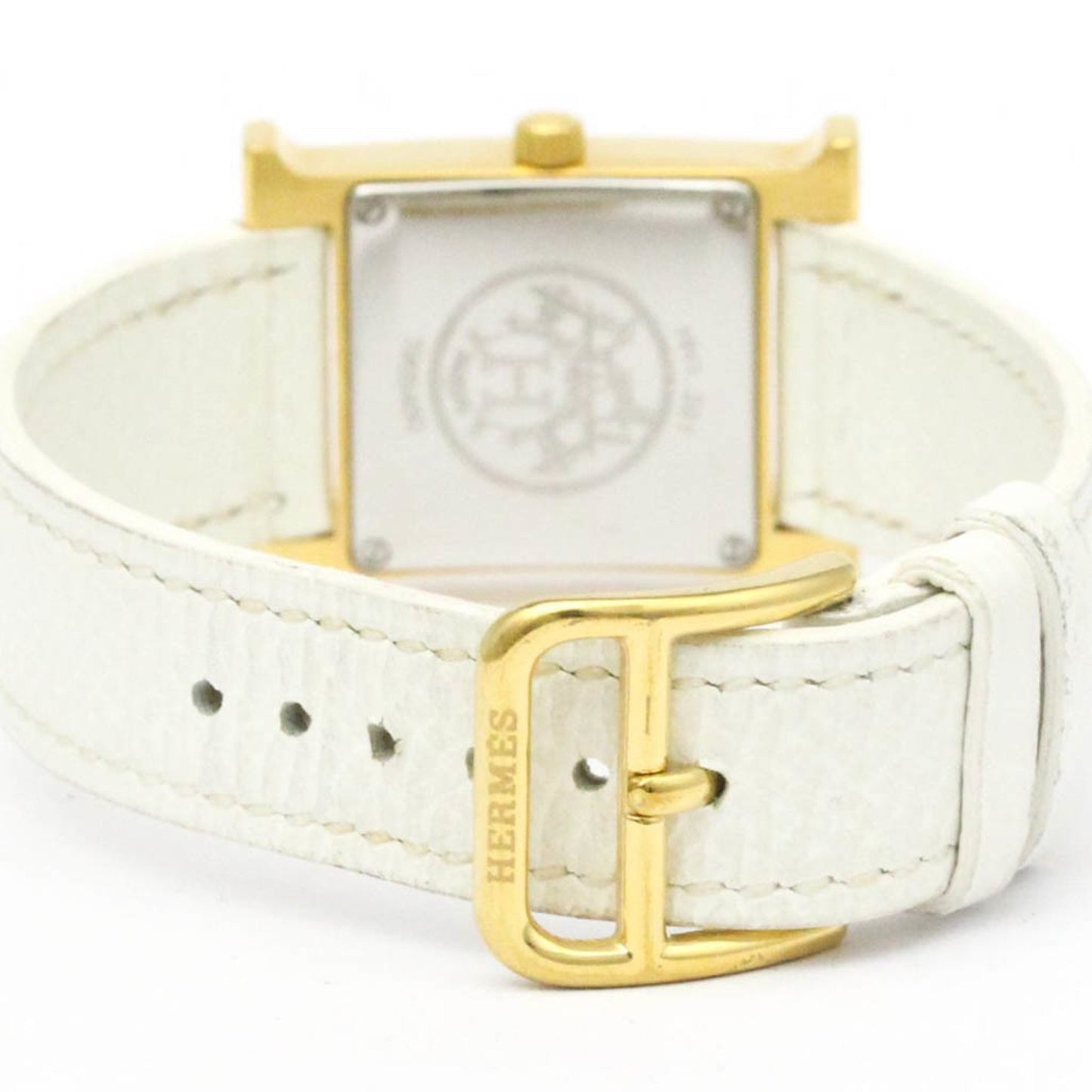 Hermes H Watch Gold Plated Leather Quartz