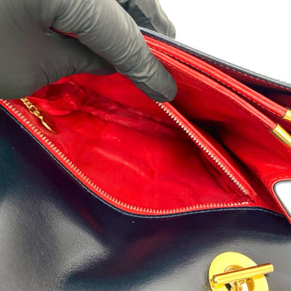 Celine Circle Logo Carriage Calf Leather Handbag/Mini Tote Bag Navy D97-2