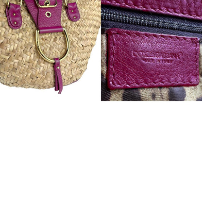 Dolce & Gabbana Shoulder Bag Straw Leather Natural Purple Gold