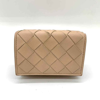Bottega Veneta Tri-Fold Wallet Intrecciato Beige Leather Compact