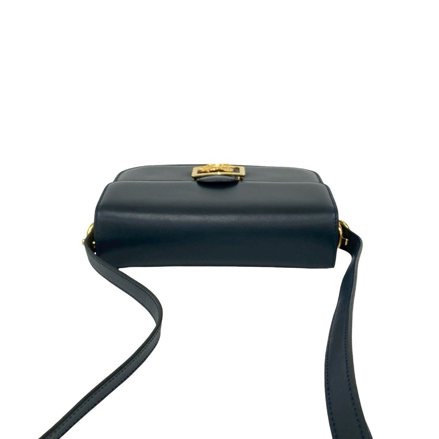 Celine Logo Horse-Drawn Carriage Calf Leather Shoulder Bag/Pochette/Sacoche In Navy 19090