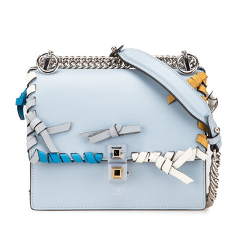 Fendi Canai Mini Ribbon Chain Shoulder Bag Handbag 8Mo381 Light Blue Silver Leather