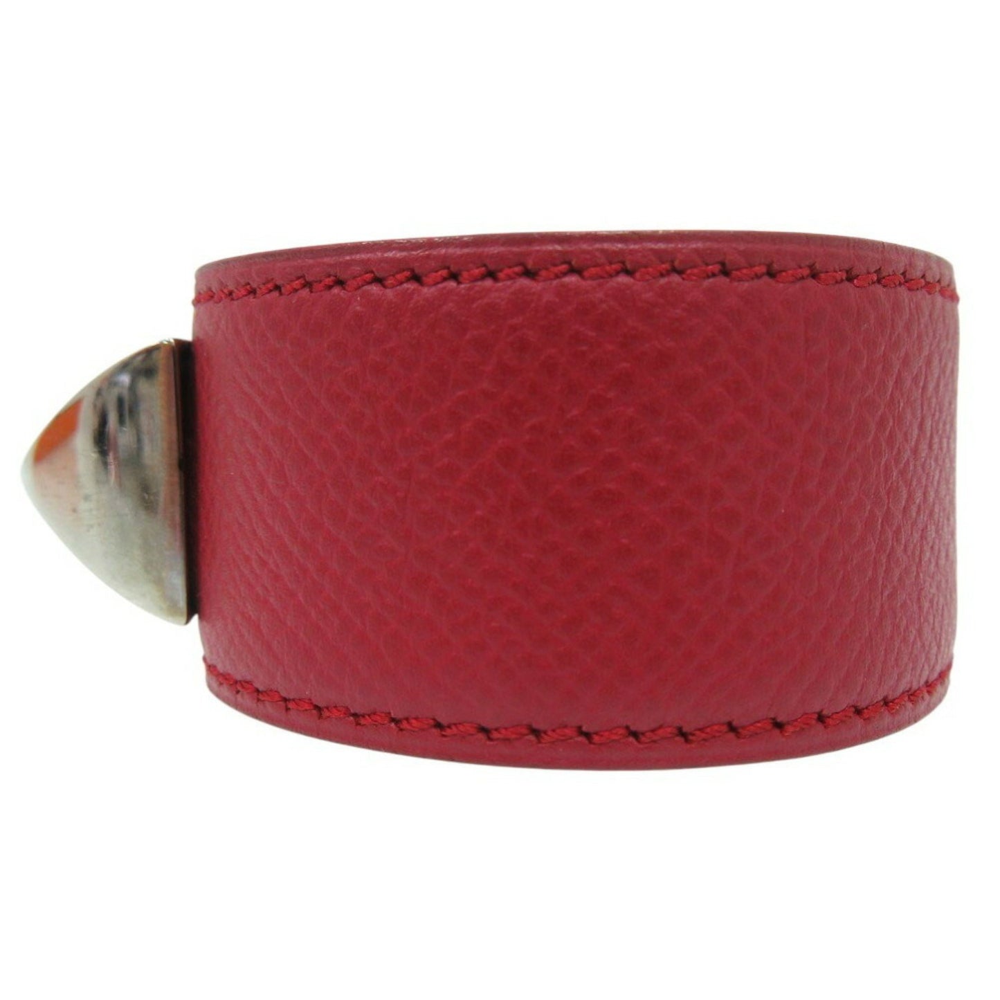 Hermes Medor Bangle Leather Metal Red D Stamp 0564Hermes