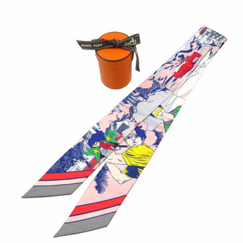 Hermes Twilly Wow 063463S American Comic Pattern Silk Grease Rose Veil Multicolor Scarf Muffler