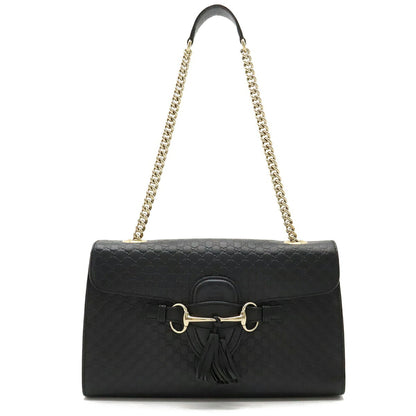 Gucci Micro Guccissima Emily Shoulder Bag Chain Tassel Leather Black 449635