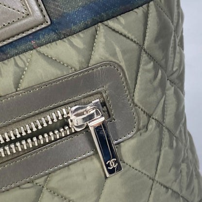 Chanel A48611 Quilted Shawl Medium Tote Shoulder Bag Check Tote Bag Khaki