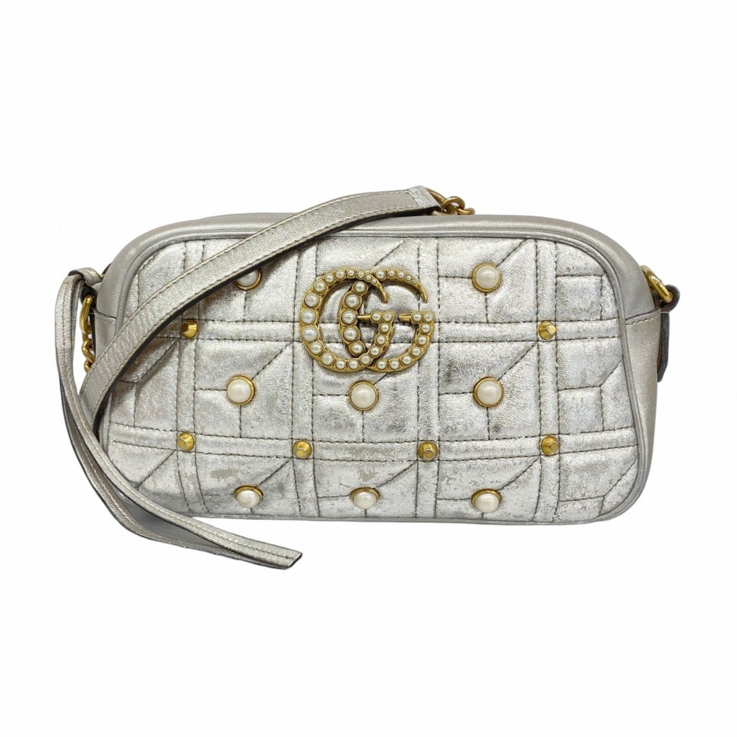 Gucci Gg Marmont Shoulder Bag 447632 Leather Silver