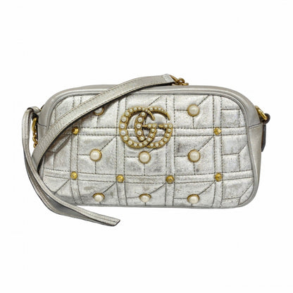 Gucci Gg Marmont Shoulder Bag 447632 Leather Silver