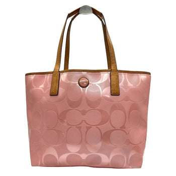 Coach Tote Bag Handbag F23621 Signature Patent Leather Pink Brown