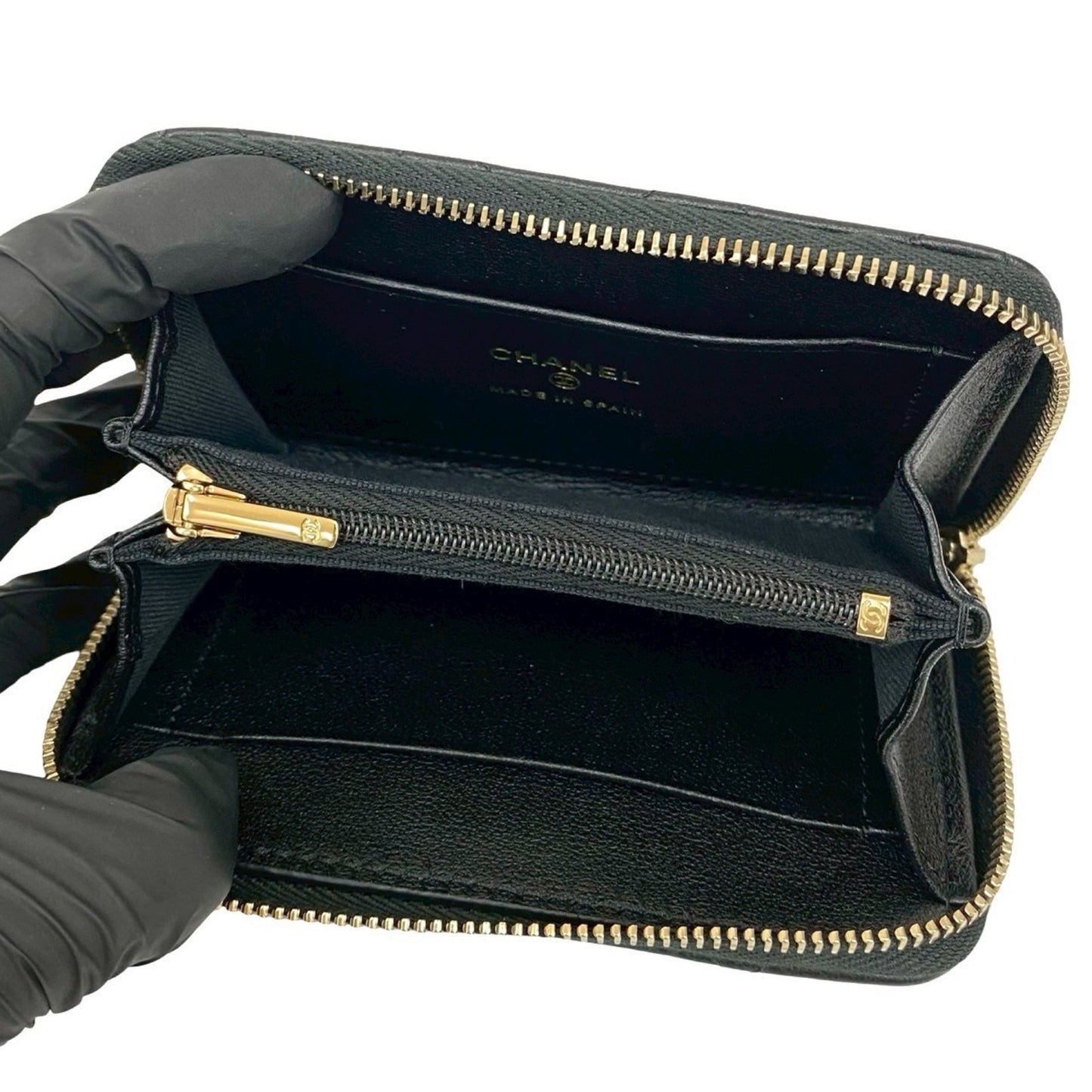 Unused Chanel Matelasse Coco Mark Rhinestone Lambskin Coin Case Wallet Black 21588