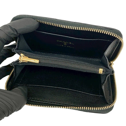 Unused Chanel Matelasse Coco Mark Rhinestone Lambskin Coin Case Wallet Black 21588
