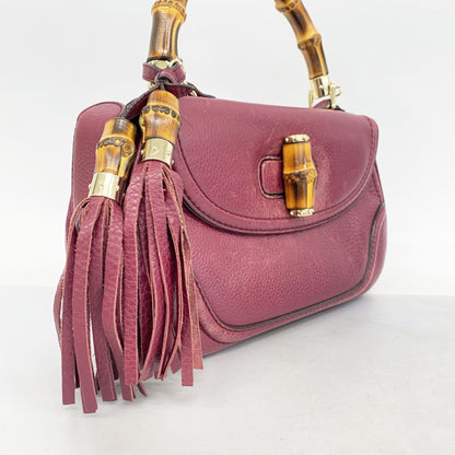 Gucci New Bamboo Handbag 254884 Leather Bordeaux Champagne 2-Way Bag