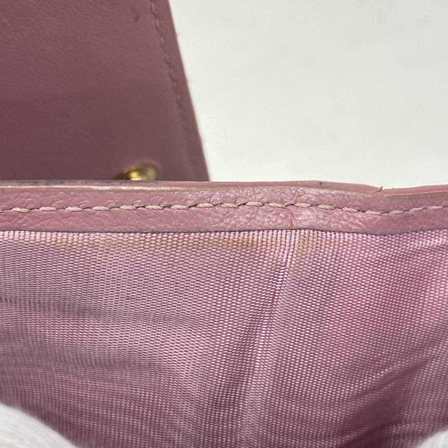 Christian Dior Tri-Fold Wallet Cannage Enamel Pink Champagne