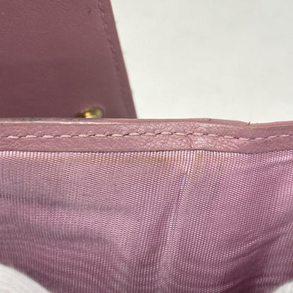 Christian Dior Tri-Fold Wallet Cannage Enamel Pink Champagne