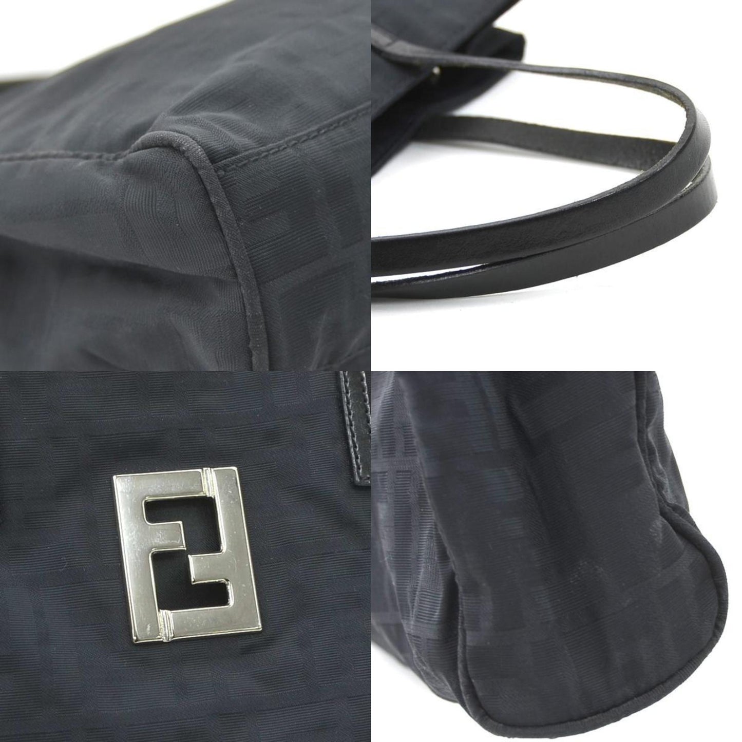 Fendi Zucca Nylon Canvas And Leather Handbag In Black Silver For Women