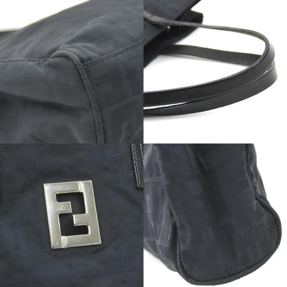 Fendi Zucca Nylon Canvas And Leather Handbag In Black Silver For Women