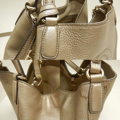 Gucci Soho 336751 Handbag Interlocking G Leather Metallic Greige 252770