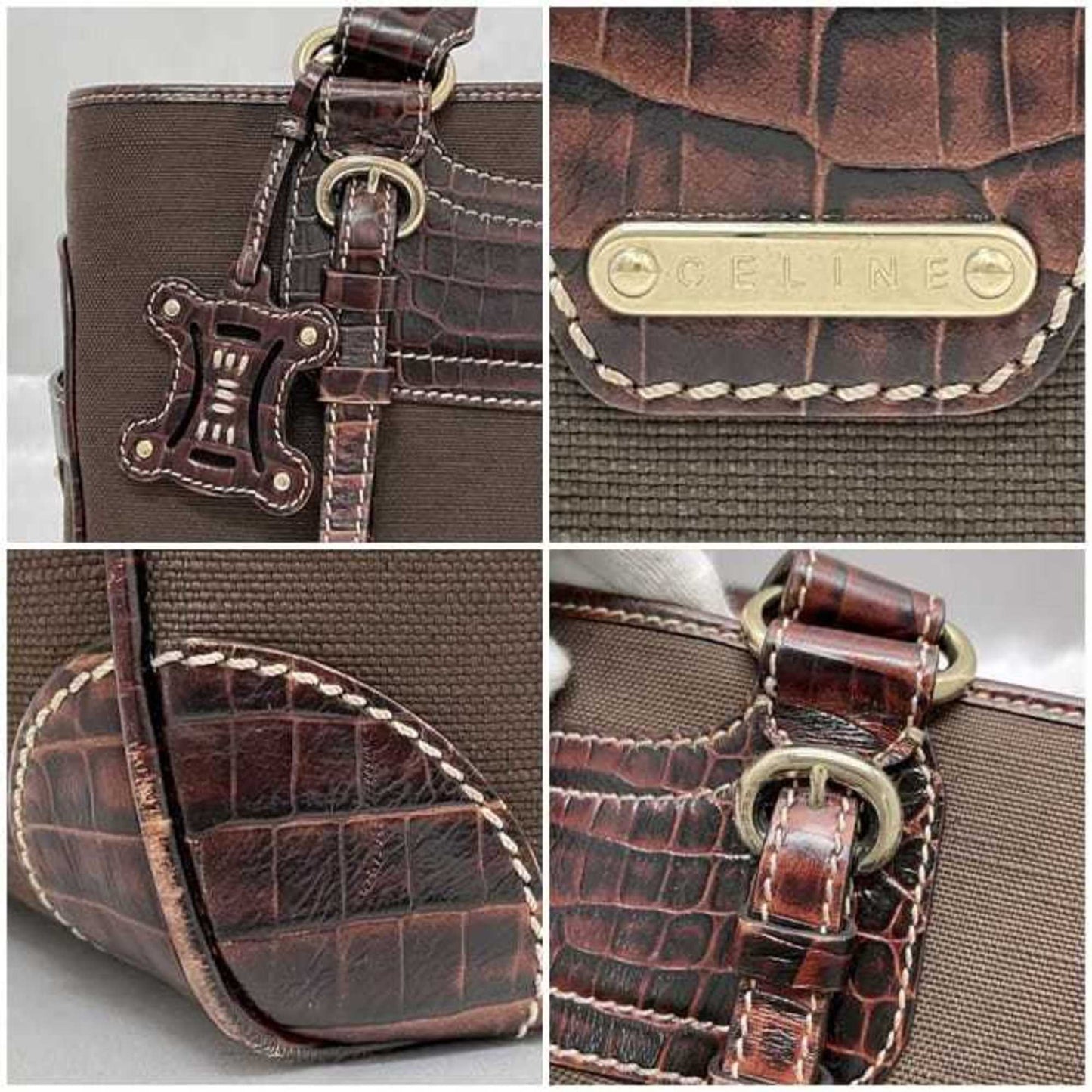 Celine Handbag Boogie Bag Ec-23439 Brown Leather Jacquard Canvas Wc-St-0047 Celine Tote