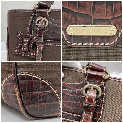 Celine Handbag Boogie Bag Ec-23439 Brown Leather Jacquard Canvas Wc-St-0047 Celine Tote