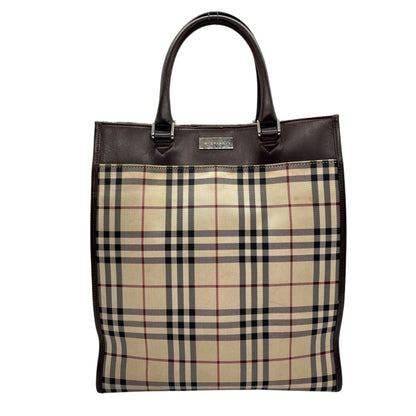 Burberry Nova Check Handbag Tote Bag In Beige And Brown Canvas Leather With Silver Hardware For Men