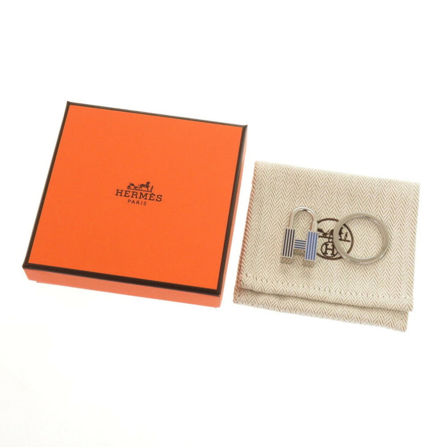 Like New Hermes Quiz Rainbow Kanade 077309Fp Metal Silver Blue Keychain 1085Hermes