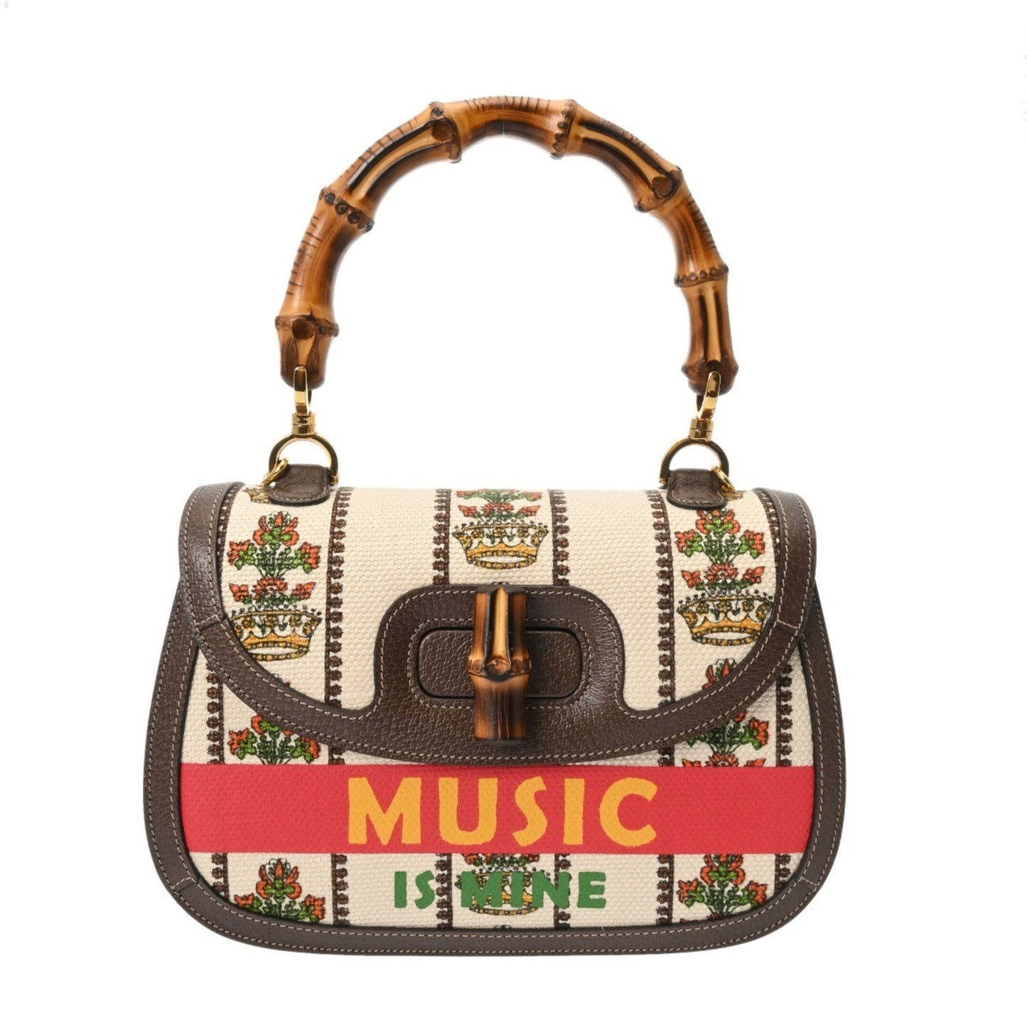 Gucci Bamboo 2-Way Sony 100Th Anniversary Model Beige/Green Women'S Canvas And Leather Handbag