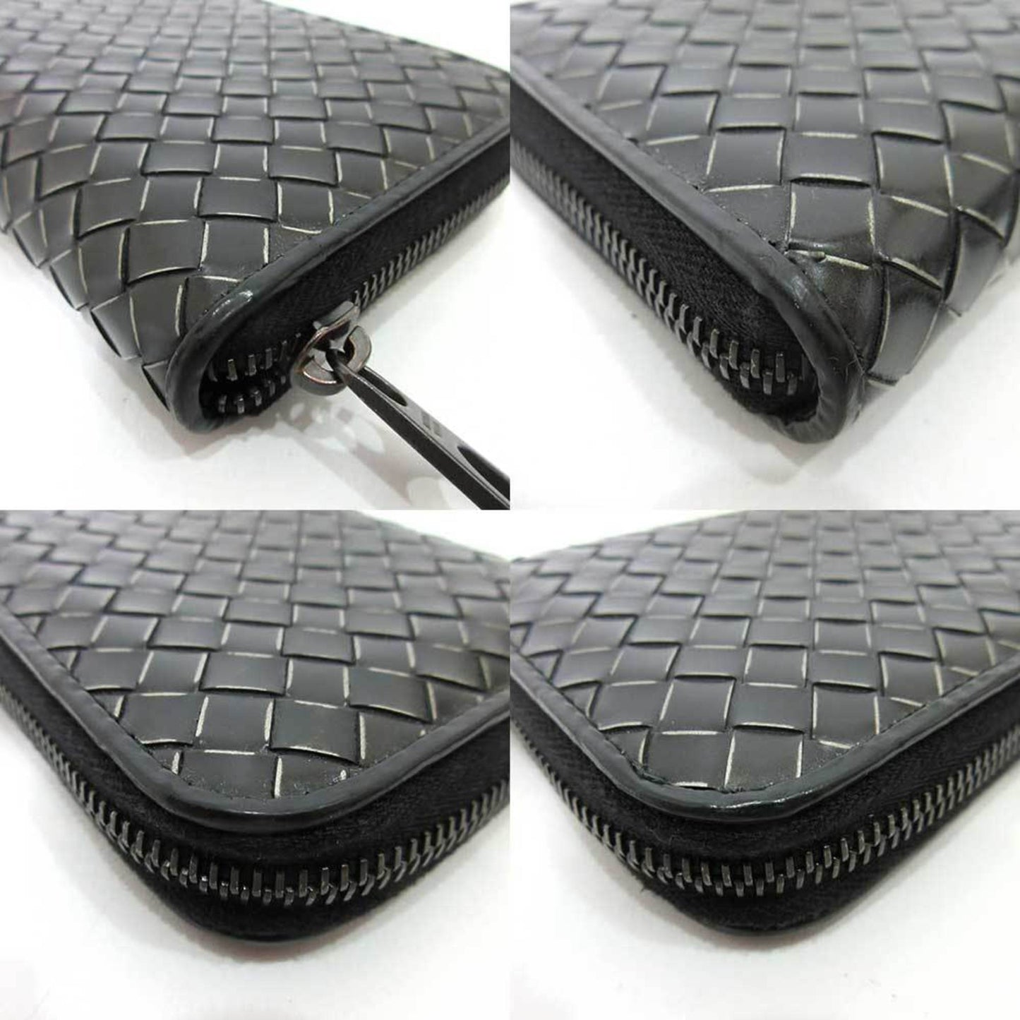 Bottega Veneta Wallet Long Round Zipper Black Intrecciato